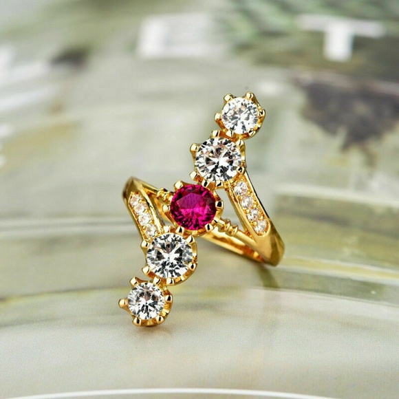 18k Yellow Gold Plated Round Cut Ruby Ring - Picture 3 of 4